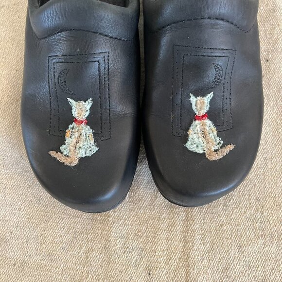 Golc Handcrafted Black Leather Windows Cats Clogs/Mules Sz 39 8-8.5 - Picture 3 of 10